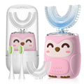 PVOGRT Kids Electric U Shaped Toothbrush Kids Sonic Toothbrush with 4 Soft Brush Head Automatic Rechargeable 6 Cleaning Modes 360 Degree Cleaning-(Age8-15 Pink)