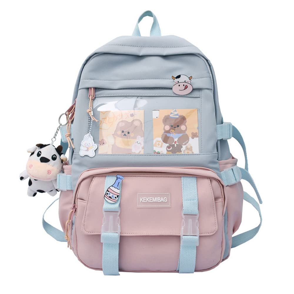ChenLee Kawaii Backpack Rucksack Aesthetic Student Bookbags with Kawaii Pin and Pendants Accessories for Teen Girls
