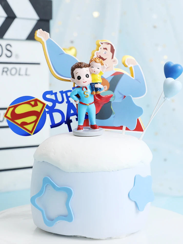 Hold Baby Super Dad Daddy Father's Day Cake Topper for Dad's Birthday Party Decorations Baking Supplies Love Gifts