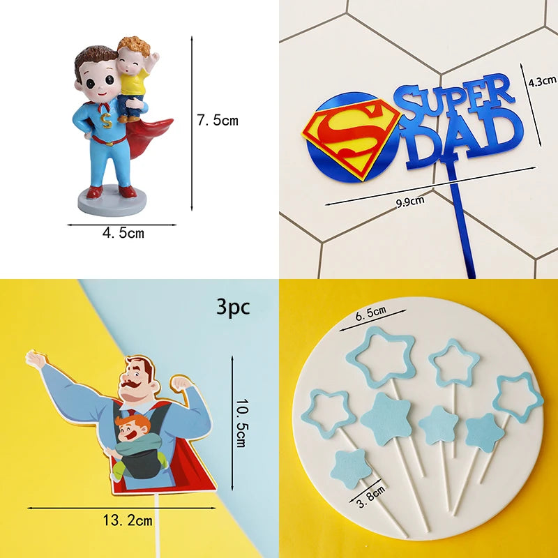 Hold Baby Super Dad Daddy Father's Day Cake Topper for Dad's Birthday Party Decorations Baking Supplies Love Gifts
