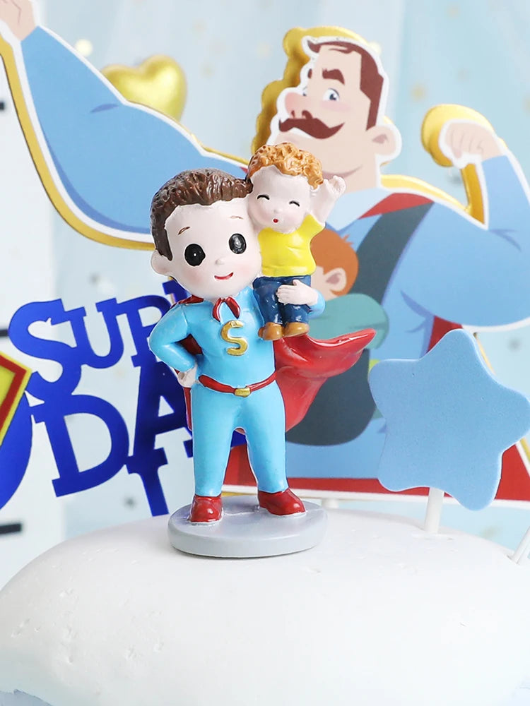 Hold Baby Super Dad Daddy Father's Day Cake Topper for Dad's Birthday Party Decorations Baking Supplies Love Gifts