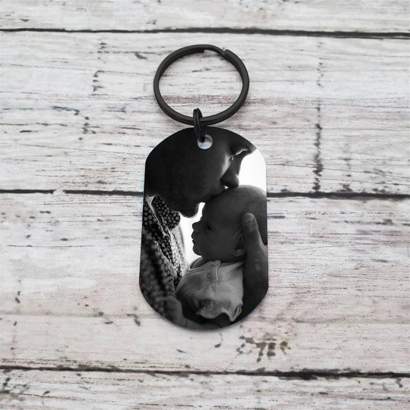 Father's Day Custom Photo Keychain Commemorative The Day You Became My Daddy Stainless Steel Keyring Personalized Gift For Daddy