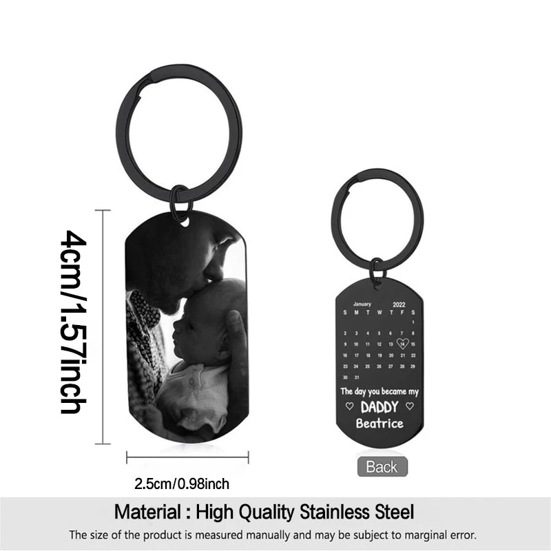 Father's Day Custom Photo Keychain Commemorative The Day You Became My Daddy Stainless Steel Keyring Personalized Gift For Daddy