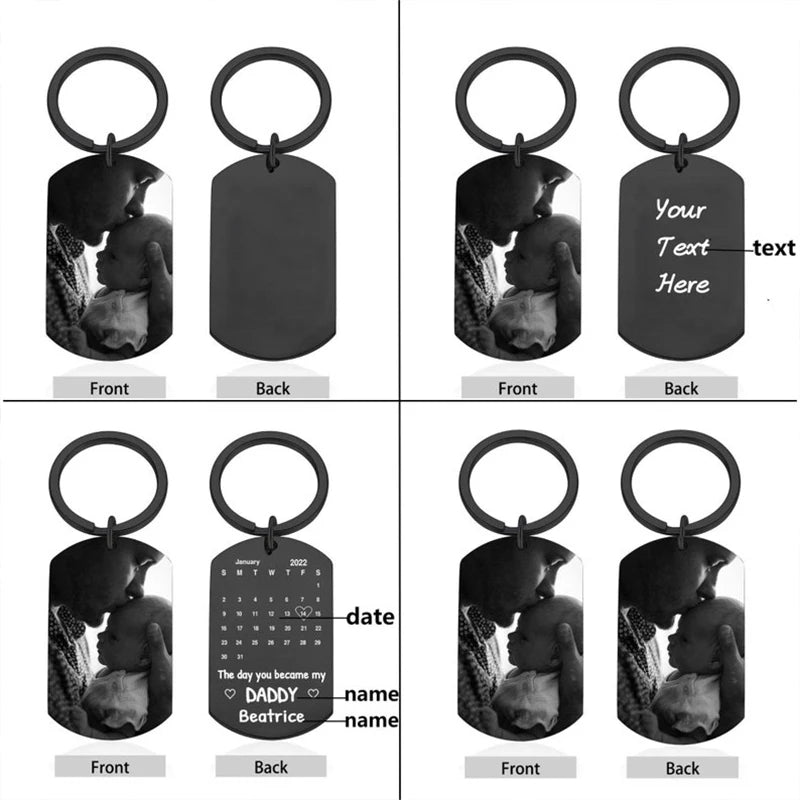 Father's Day Custom Photo Keychain Commemorative The Day You Became My Daddy Stainless Steel Keyring Personalized Gift For Daddy