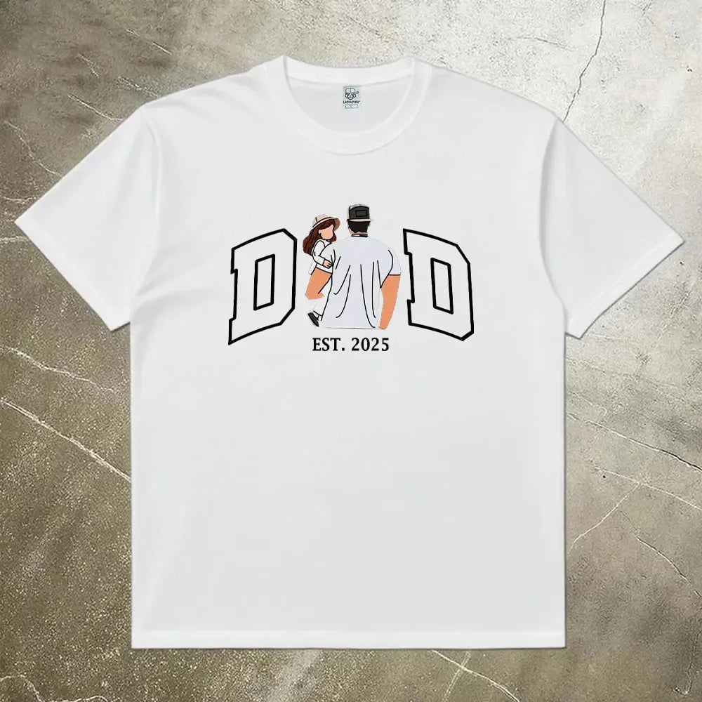 Fathers Day Gift Shirt Men Personalized Dad Portrait Family Design Cotton Tee Present for Husband Birthday Men Clothing