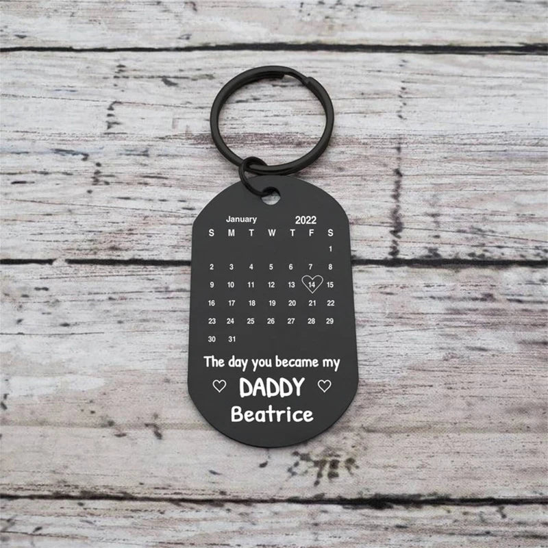 Father's Day Custom Photo Keychain Commemorative The Day You Became My Daddy Stainless Steel Keyring Personalized Gift For Daddy