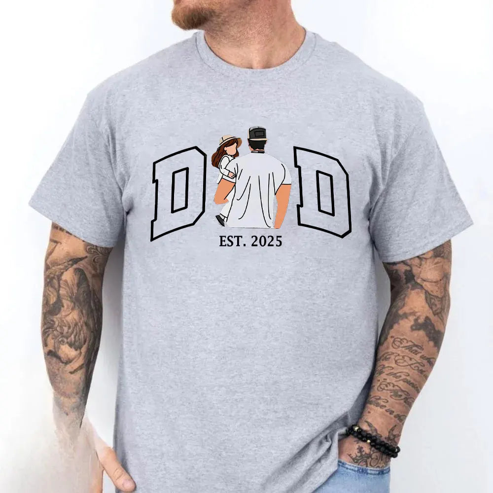 Fathers Day Gift Shirt Men Personalized Dad Portrait Family Design Cotton Tee Present for Husband Birthday Men Clothing