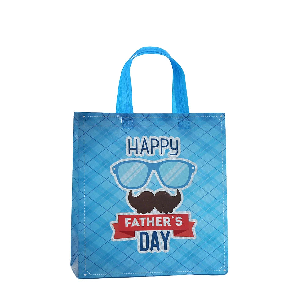 12Pcs Father's Day Theme Non Woven Gift Packing Bag Tie Best Dad Candy Cookie Tote Bag for Father Day Birthday Party Decoration
