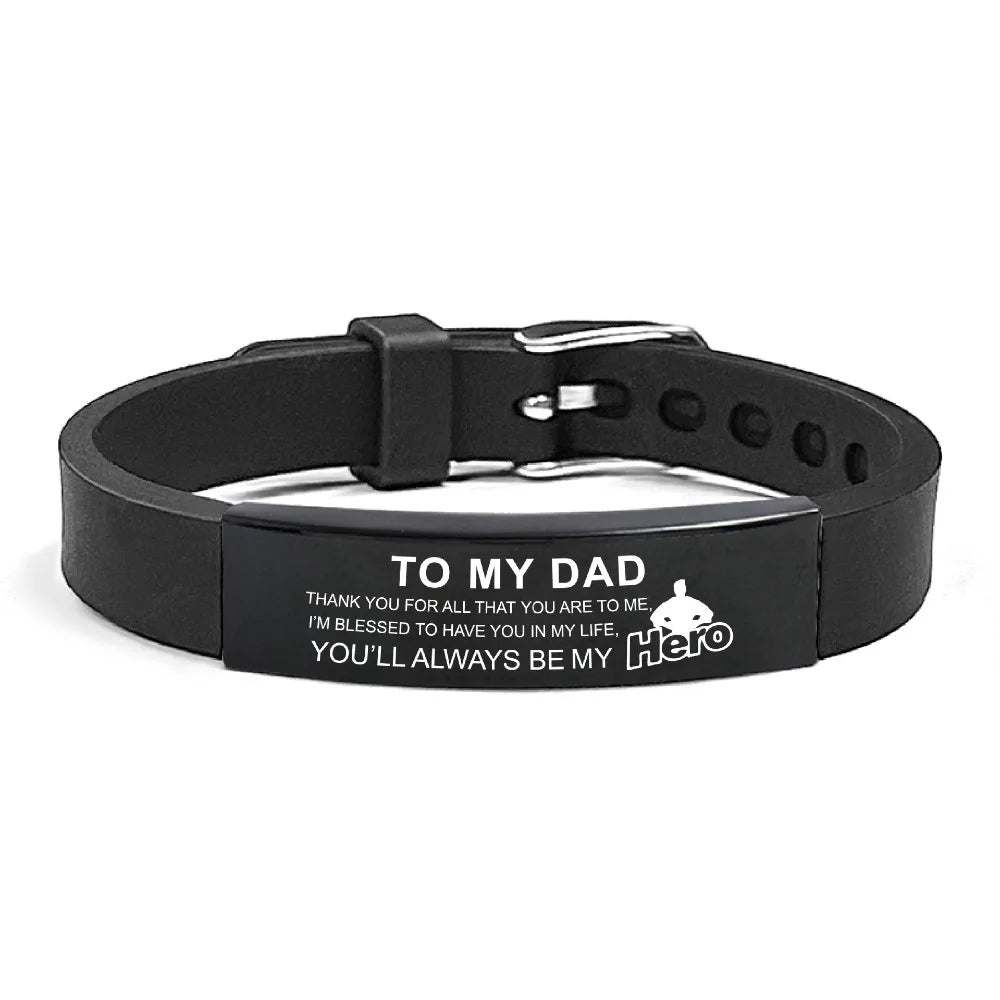 Father's Day Gifts Inspirational Quote Bracelets Wristband Adjustable Family Bracelets Stainless Steel Bracelet for Father