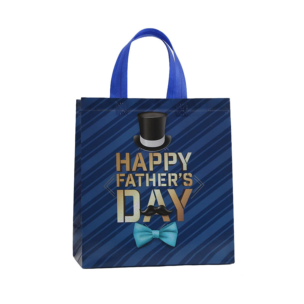 12Pcs Father's Day Theme Non Woven Gift Packing Bag Tie Best Dad Candy Cookie Tote Bag for Father Day Birthday Party Decoration