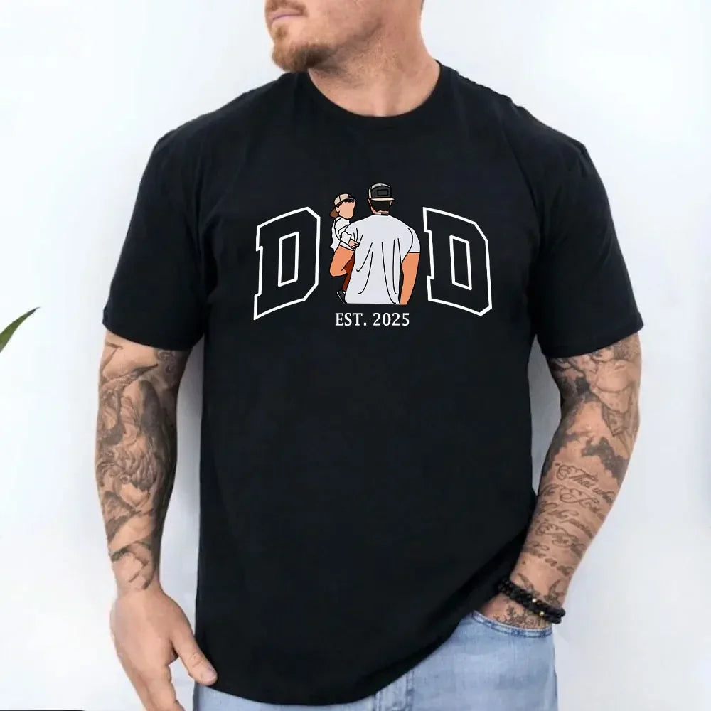 Fathers Day Gift Shirt Men Personalized Dad Portrait Family Design Cotton Tee Present for Husband Birthday Men Clothing