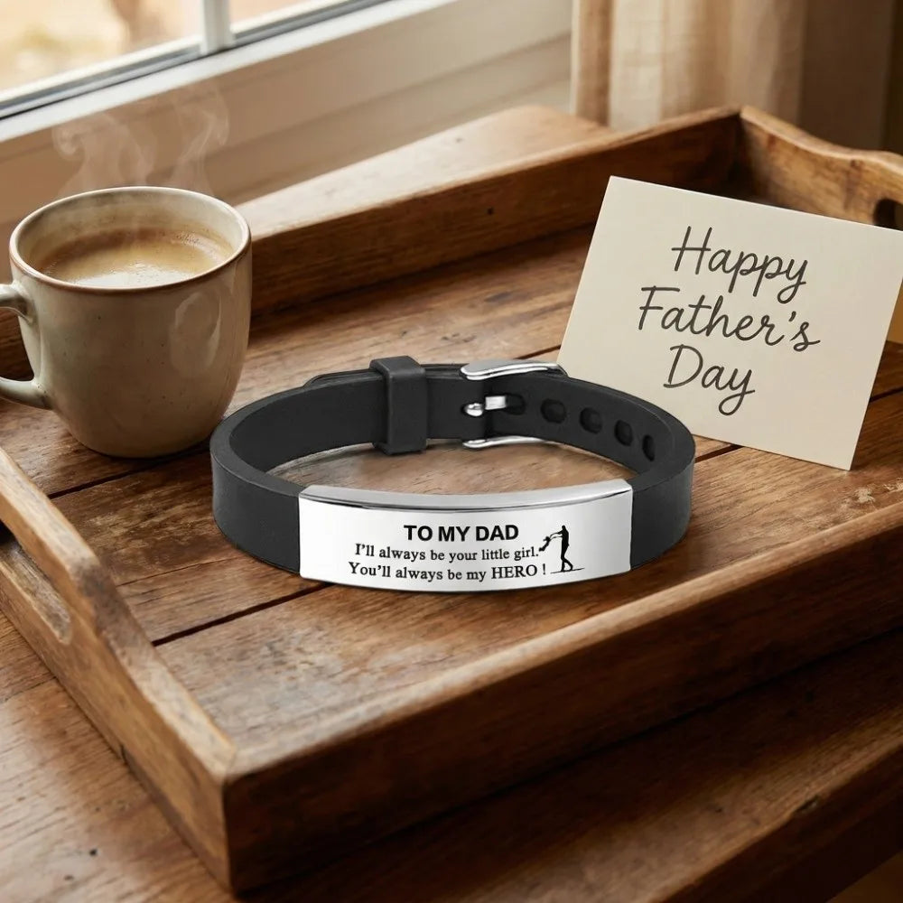 Father's Day Gifts Inspirational Quote Bracelets Wristband Adjustable Family Bracelets Stainless Steel Bracelet for Father