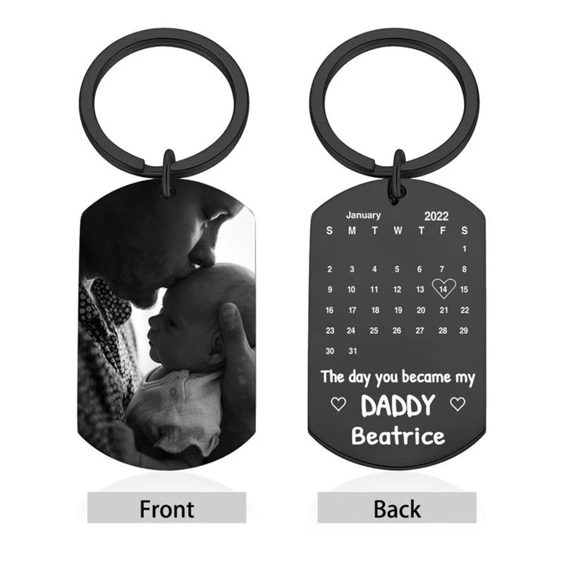 Father's Day Custom Photo Keychain Commemorative The Day You Became My Daddy Stainless Steel Keyring Personalized Gift For Daddy