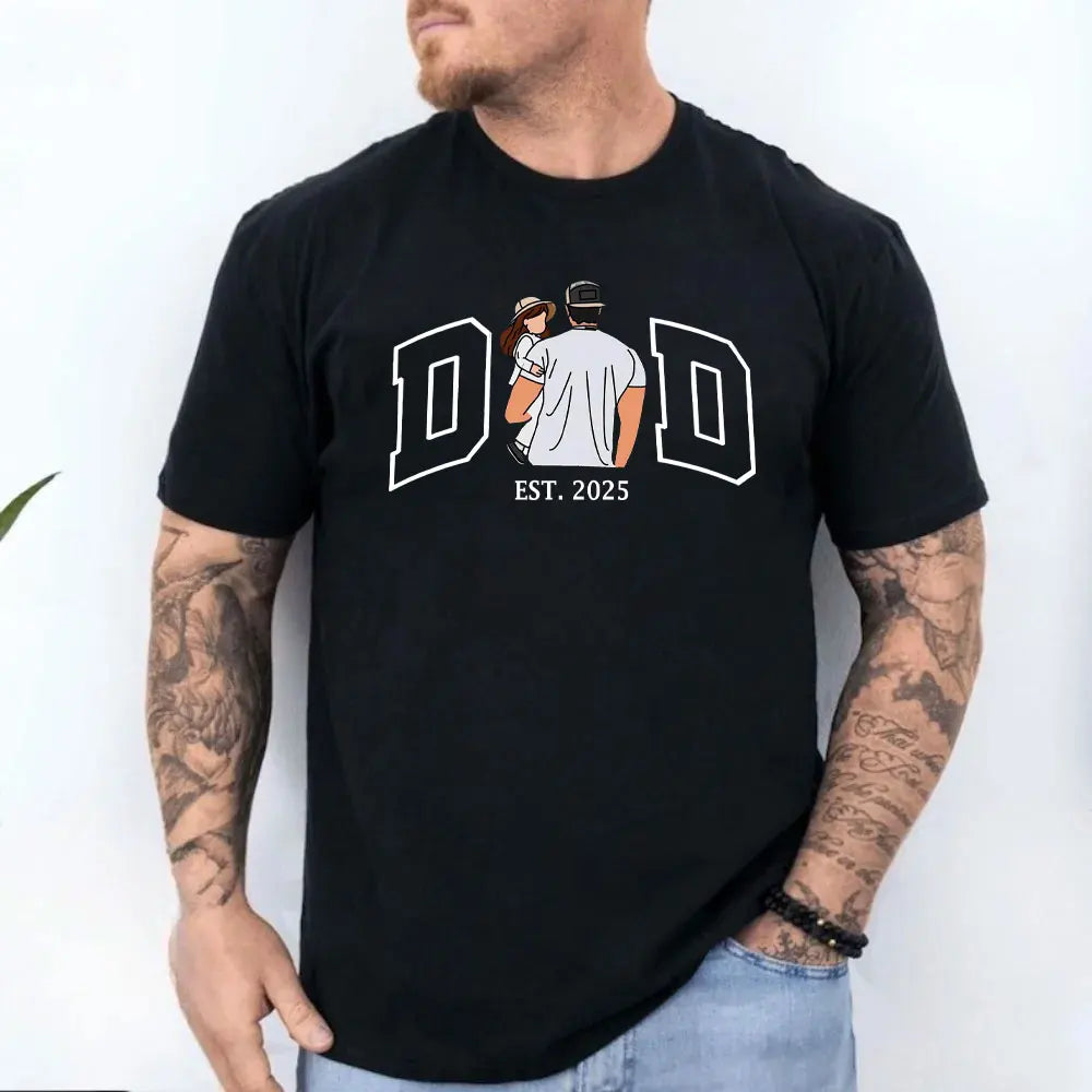 Fathers Day Gift Shirt Men Personalized Dad Portrait Family Design Cotton Tee Present for Husband Birthday Men Clothing