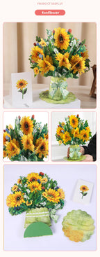 3D Creative Bouquet Gift Card for Mother Father Wife Friends Blessing Card Gift for Mothers Fathers Day Thank You Greeting Cards