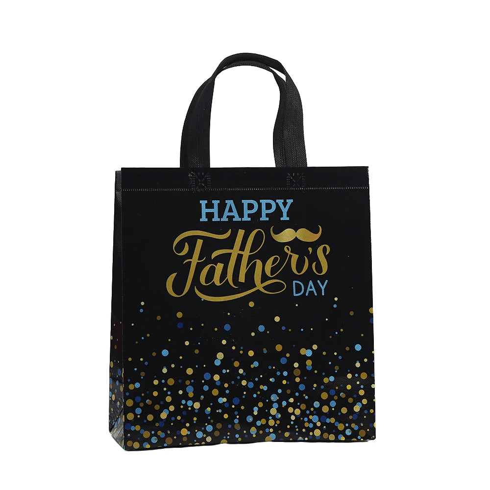 12Pcs Father's Day Theme Non Woven Gift Packing Bag Tie Best Dad Candy Cookie Tote Bag for Father Day Birthday Party Decoration