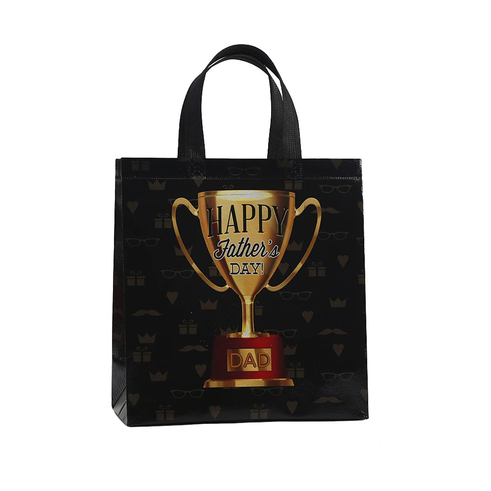 12Pcs Father's Day Theme Non Woven Gift Packing Bag Tie Best Dad Candy Cookie Tote Bag for Father Day Birthday Party Decoration