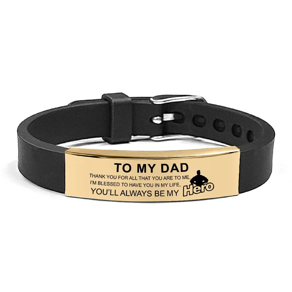 Father's Day Gifts Inspirational Quote Bracelets Stainless Steel Wristband Family Bracelets Adjustable Bracelet for Father