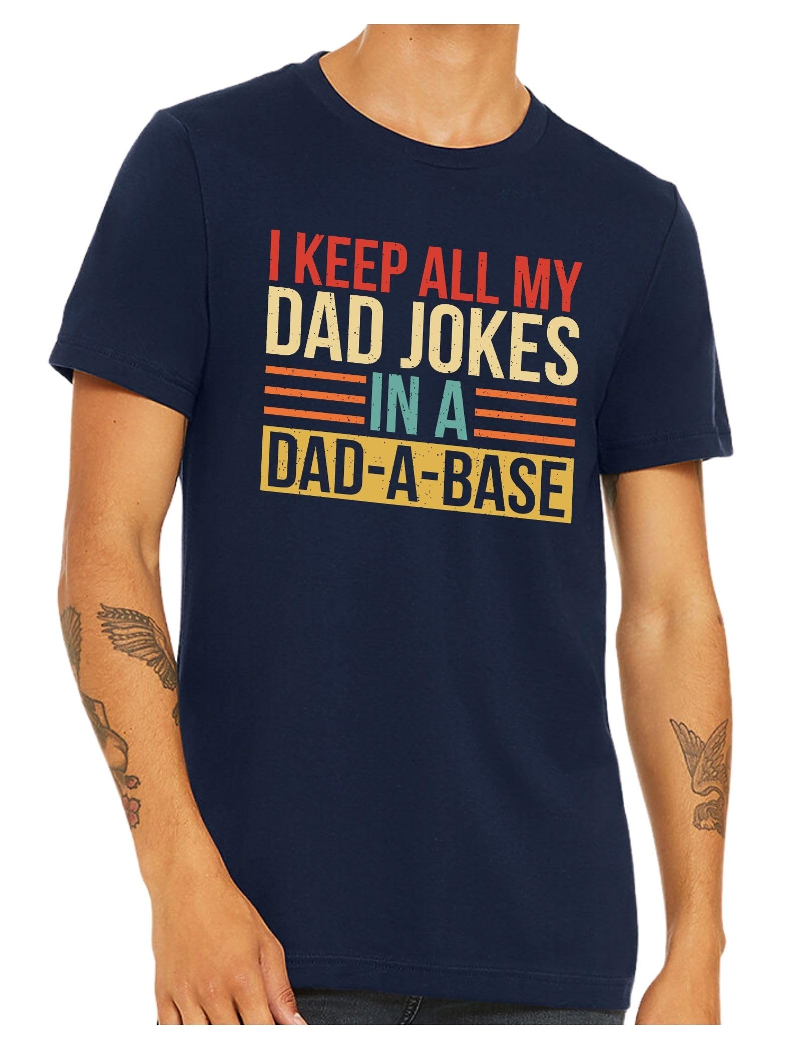 I Keep All My Dad Jokes Graphic Top Tees Shirt Cotton Fathers Day Printed Tshirt for Men Navy 3X-Large