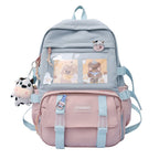 ChenLee Kawaii Backpack Rucksack Aesthetic Student Bookbags with Kawaii Pin and Pendants Accessories for Teen Girls
