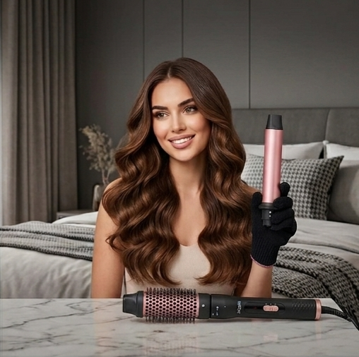 5 in 1 Curling Wand Set - SIQUER Curling Iron Set 1/2 to 1 1/4 Inch Beach Waves Wands 1 1/2 Inch Thermal Brush Fast Heating Up Hair Curlers for Women with Protective Gloves Clamps (Rose Black)