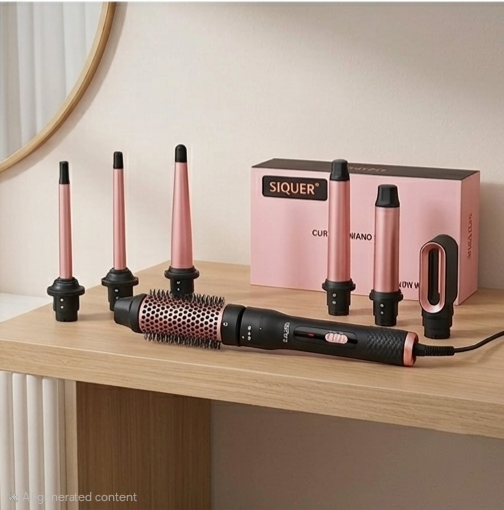 5 in 1 Curling Wand Set - SIQUER Curling Iron Set 1/2 to 1 1/4 Inch Beach Waves Wands 1 1/2 Inch Thermal Brush Fast Heating Up Hair Curlers for Women with Protective Gloves Clamps (Rose Black)