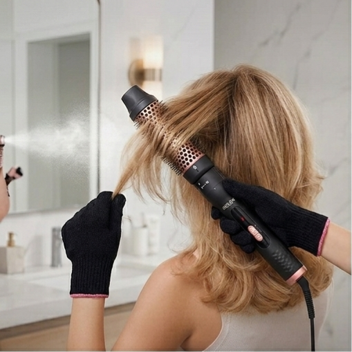 5 in 1 Curling Wand Set - SIQUER Curling Iron Set 1/2 to 1 1/4 Inch Beach Waves Wands 1 1/2 Inch Thermal Brush Fast Heating Up Hair Curlers for Women with Protective Gloves Clamps (Rose Black)